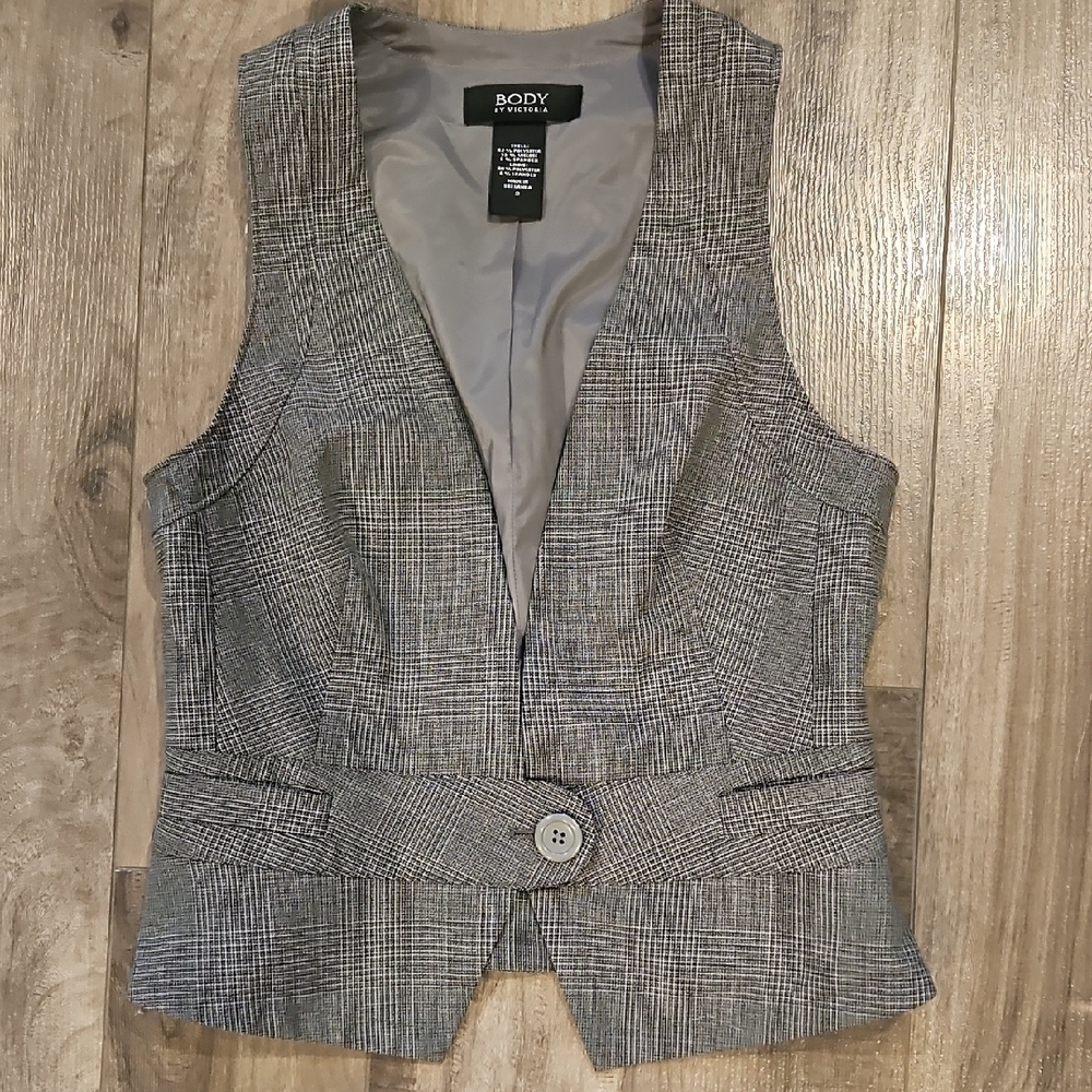 Gray Plaid Vest with Button Detail